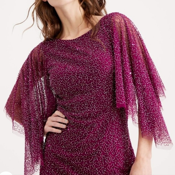 NWT $$269 Adrianna Papell Fully Beaded Cocktail Dress with Flutter Sleeves - Picture 5 of 12